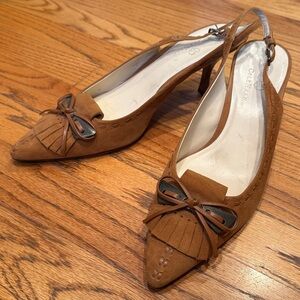 COLE HAAN SUEDE TAN LEATHER BOW PUMPS MULE SLINGBACK HEELS 10